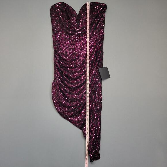 Lulus Dress Womens Medium Purple Sequin Strapless Asymmetrical Ruched Cocktail - Picture 11 of 16